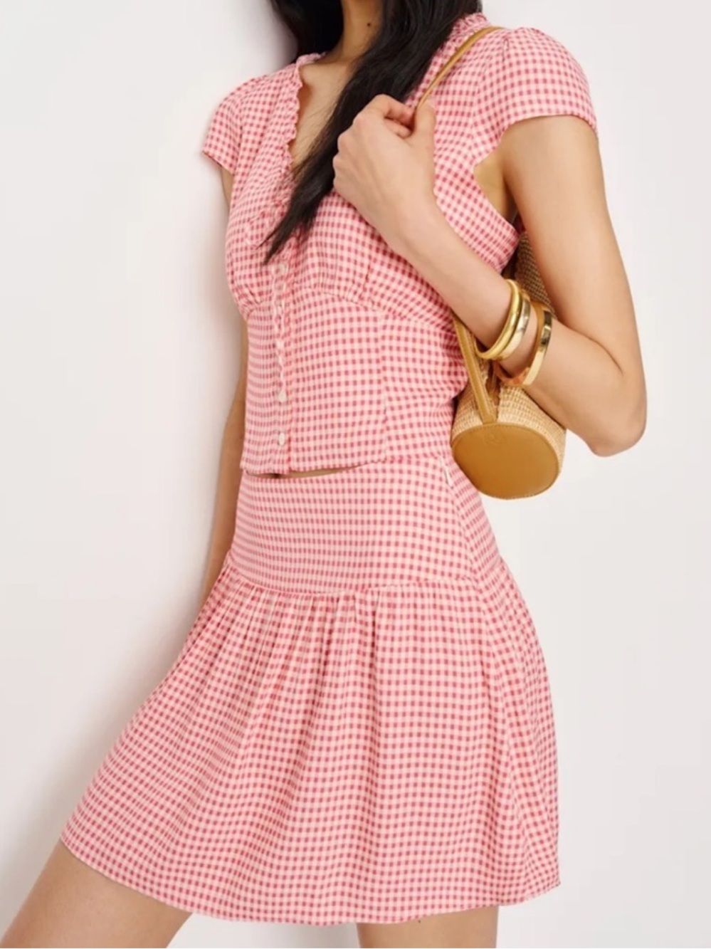 Reformation Dorothea Watermelon Check Gingham Two Piece Set
